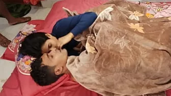 Chesty Indian gal wakes up and has group chudai with two devers