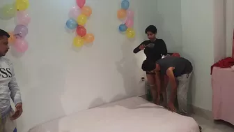 Bimbo Indian sister-in-law satisfies two guys who are fans of her jugs