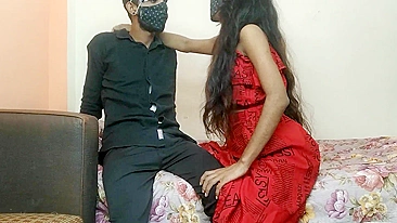 Slender Indian gal banged by lucky slender neighbor in doggystyle