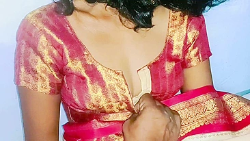 Sexy Indian wife seduces her husband by wearing a beautiful sari