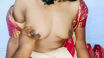 Sexy Indian wife seduces her husband by wearing a beautiful sari