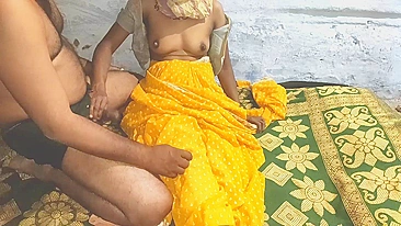 Pretty Telugu wife in yellow sari enjoys late night sex with devar
