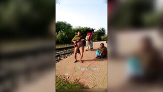 Big boobs Desi aunty showing pussy local boy at the train stop