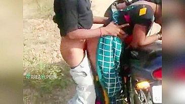 Indian Bhabhi fucking on motorcycle with village local guy