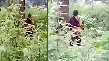 Indian bitch masturbates to orgasm while standing in the jungle