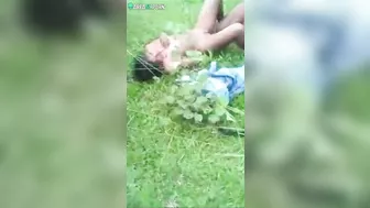 Couple is having outdoor sex when they are caught by a random Indian