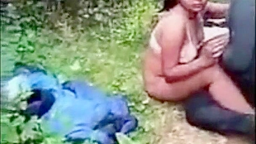 Indian Porn, Desi lovers caught while while fucking in jungle