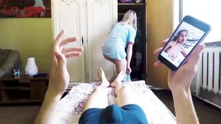 Busty teen sis gives hand to her brother and nearly gets caught