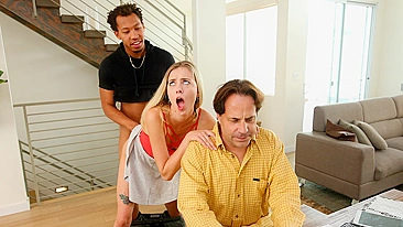 Stepdad is at home but it doesn't prevent the blonde from XXX fun