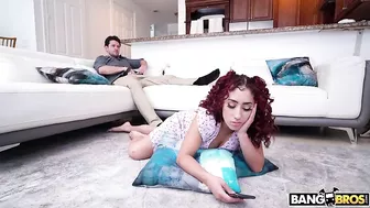 Redhead in cute dress pleases her lover with sensuous XXX blowjob