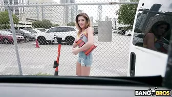 Brazilian babe agrees to get into the Bang Bus to have XXX session