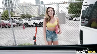 Brazilian babe agrees to get into the Bang Bus to have XXX session