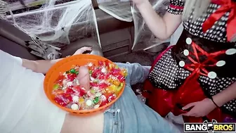 On Halloween Little Red Riding Hood finds cock among sweets in XXX van