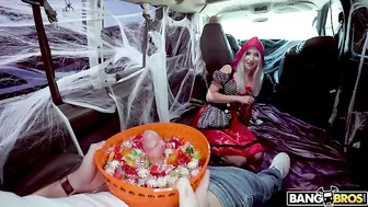 On Halloween Little Red Riding Hood finds cock among sweets in XXX van