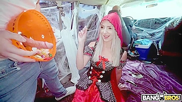 On Halloween Little Red Riding Hood finds cock among sweets in XXX van