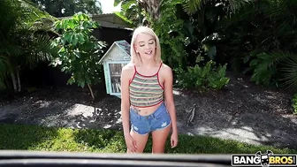 Man with camera films girl and invites her to jump in XXX van for sex