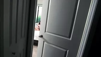 Neighbor enters room to take part in the skinny's XXX masturbation