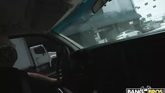 Chick takes money and feels obliged to jump in XXX van to show breasts