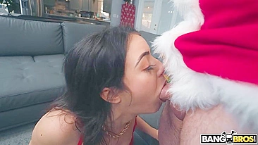 Stepdad put on Santa suit and made his stepdaughter give a XXX blowjob