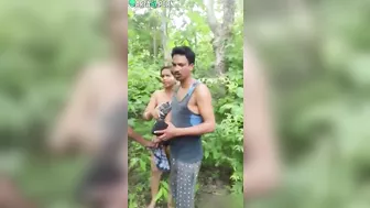 Naked Indian wife and her fuck buddies are caught in the forest