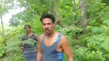 Naked Indian wife and her fuck buddies are caught in the forest
