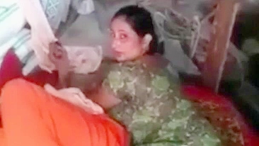 Old Indian man with white beard and bhabhi caught on the phone camera