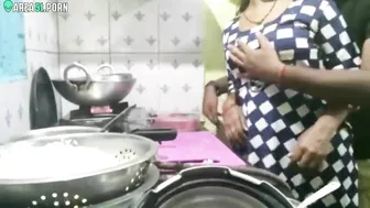 Housewife tries to cook but Indian husband fucks her in caught video