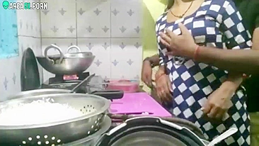 Housewife tries to cook but Indian husband fucks her in caught video