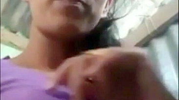 Married Indian girl shows lover nice tits and fears to be caught
