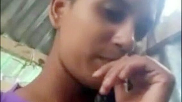 Married Indian girl shows lover nice tits and fears to be caught