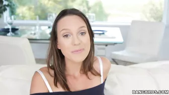 Winsome white brunette blacked with huge XXX obelisk on the sofa