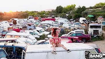 Spanish chick coaxes handsome guy to have public XXX sex in junkyard