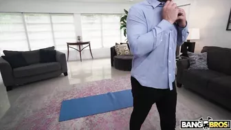 After yoga and shower gal with big XXX jugs gets drilled by bruiser