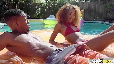 Ebony daughter squirts while riding stepdad's black XXX bulge by pool