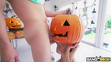 XXX Halloween prank ends for boy and busty Latina GF with hot fuck