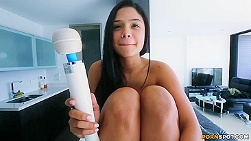 Latina makes pussy wet using XXX toy before sex with brother