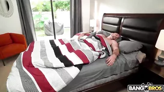 Pale redhead with big tits worships brother's massive XXX bayonet