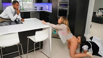 Lesbian MILF seduces maid on and shares hubby's XXX cock with her