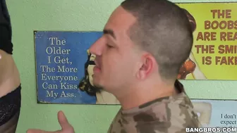 Hot MILF makes a guy lick her XXX pussy and rides him on the floor