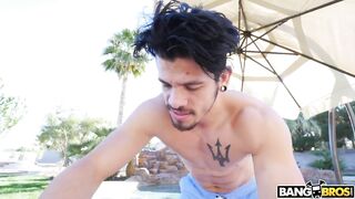 Dude enjoys oiling mom's XXX ass and drilling her cunt by the pool