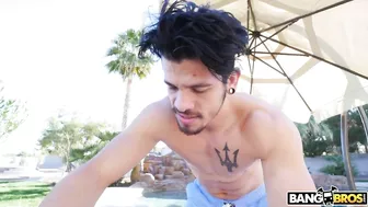 Dude enjoys oiling mom's XXX ass and drilling her cunt by the pool