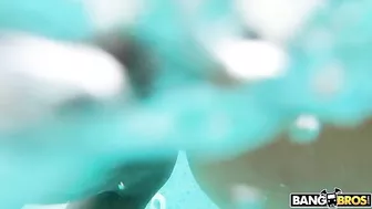 Black guy planted his dick in the narrow pussy of an Asian mom in the pool