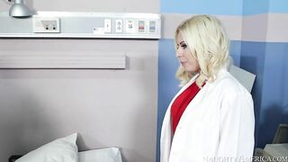 Light-haired mom gives the patient a blowjob as XXX treatment