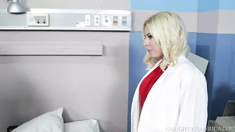 Light-haired mom gives the patient a blowjob as XXX treatment
