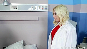 Light-haired mom gives the patient a blowjob as XXX treatment