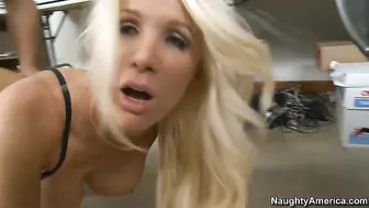 Sexy blonde babe takes hard cock in her pink pussy in the office