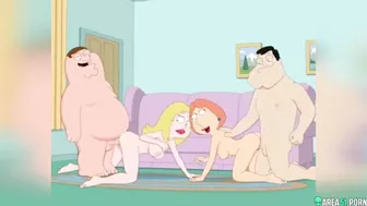 3D cartoon! Mommy Lois Griffin and Peter in hardcore orgy with friends