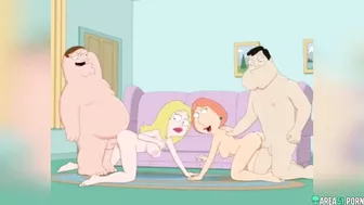 3D cartoon! Mommy Lois Griffin and Peter in hardcore orgy with friends