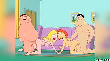 3D cartoon! Mommy Lois Griffin and Peter in hardcore orgy with friends