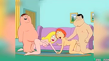 3D cartoon! Mommy Lois Griffin and Peter in hardcore orgy with friends